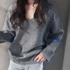 Deep V-neck Contrast-trim Sweater