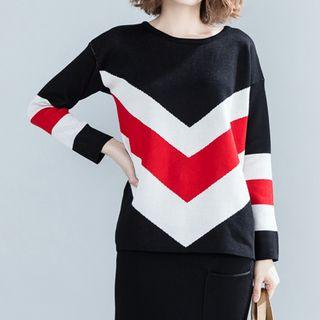 Set: Color Block Sweater + Midi Straight-fit Skirt