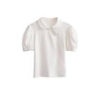 Puff-sleeve Frog-button Cropped T-shirt