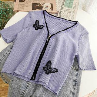 Butterfly Detail Short-sleeve Knit Top