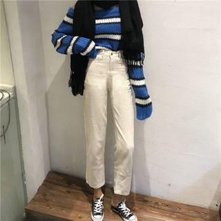 Off-shoulder Color Block Knit Dress / Straight-cut Pants