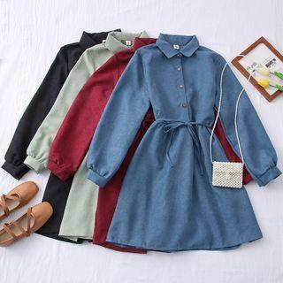 Corduroy A-line Shirtdress With Sash