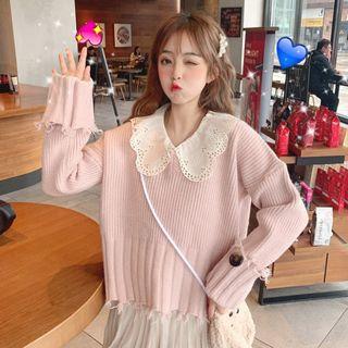 Collared Ribbed Knit Sweater
