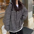 Striped Knit Hoodie Stripe - Black & White - One Size