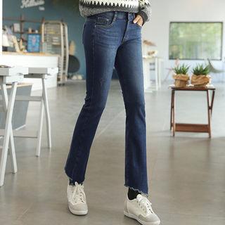 Cutout Brushed-fleece Lined Semi Boot-cut Jeans