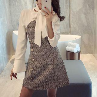 Bow Accent Long-sleeve Dress