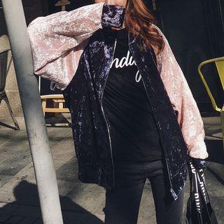Color Block Velvet Zip Jacket
