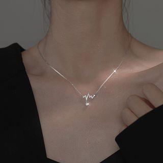 Rhinestone Pendant Necklace Necklace - Love Heart - Silver - One Size