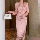 Set: Spaghetti Strap Floral Print Midi Dress + Blazer