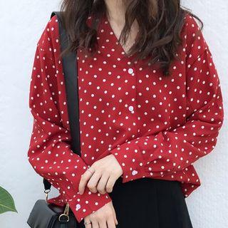 Dotted Chiffon Blouse Red - One Size