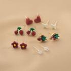 Acrylic Alloy Earring (various Designs) Set Of 6 Pairs - Red & White - One Size