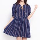 Lace-up Front Striped Mini Dress