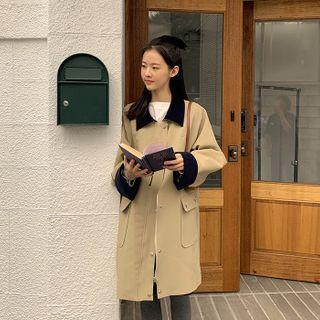 Raglan-sleeve Corduroy-trim Field Coat