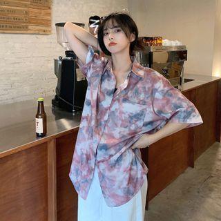 Elbow-sleeve Tie-dyed Shirt As Shown In Figure - One Size