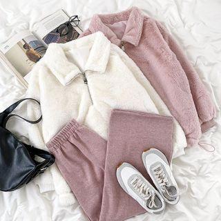 Long-sleeve Plain Fleece Zip Top