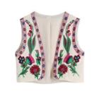 Flower Embroidered Cropped Vest