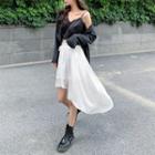 Asymmetrical Hem Chiffon Midi Skirt / Plain Camisole Top / Long-sleeve Plain Jacket