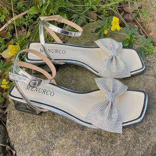 Chunky Heel Rhinestone Bow Sandals