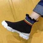 Knitted Mesh Rainbow Stripes High-top Platform Sneaker