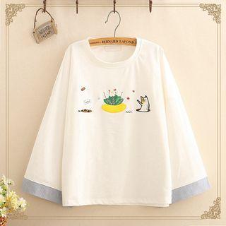 Bell-sleeve Cartoon Embroidered Sweatshirt