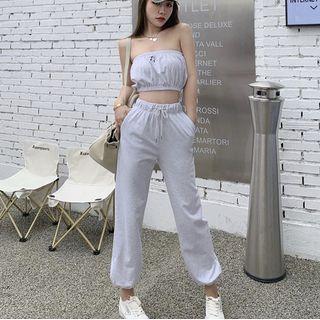 Set: Strapless Top + High-waist Jogger Pants