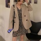 Double Breasted Blazer / Leopard Print Mini A-line Dress