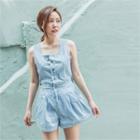 Sleeveless Button-detail Denim Playsuit Light Blue - One Size