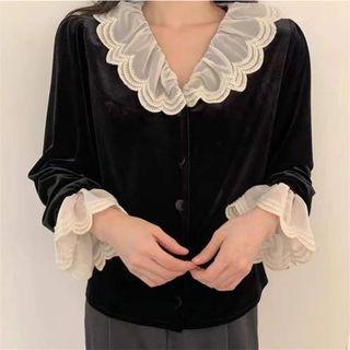Ruffle Lace Peter Pan Collar Long-sleeve Shirt