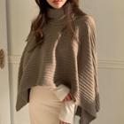 Turtleneck Woolen Rib-knit Cape
