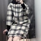 Plaid Drawstring Hoodie Dress As Shown In Figure - One Size