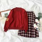 Letter Sweatshirt / Plaid A-line Midi Skirt