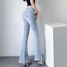 High Waist Washed Tasseled Bootcut Jeans