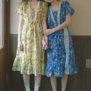 Lace Trim Ruffle Hem Floral Midi Dress