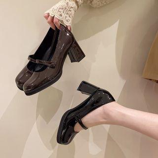 Block-heel Faux Leather Mary Jane Shoes