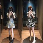 Flower Print Short-sleeve Cut-out A-line Dress