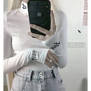 Long-sleeve Lettering Embroidered Turtleneck Knit Top