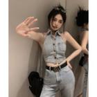 Collar Button-up Denim Tank Top