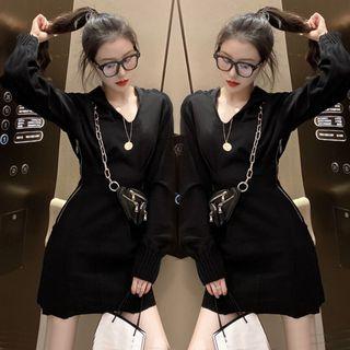 V-neck Side-zip Mini Hoodie Sheath Dress