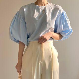 Round Neck Oversized Puff Short Sleeve Shirt