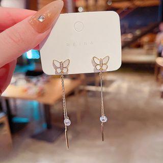 Butterfly Rhinestone Drop Earring E3282 - 1 Pair - Gold - One
