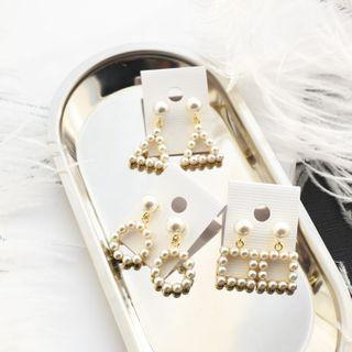 Geometric Faux Pearl Asymmetrical Dangle Earring