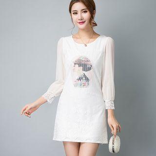 Mesh-panel Printed Lace Dress