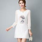 Mesh-panel Printed Lace Dress