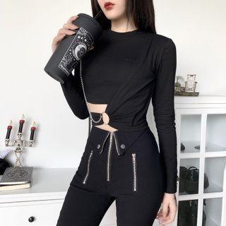 Mock Two-piece Cut-out Cropped T-shirt