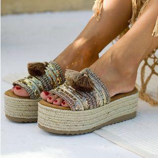 Tassel Accent Espadrille Slide Platform Sandals