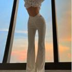 Lace Trim Wrap Boot-cut Pants