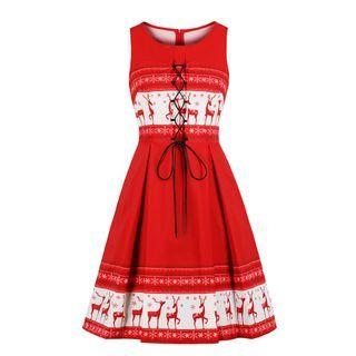 Sleeveless Print Lace-up Midi Dress