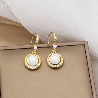 Faux Pearl Rhinestone Alloy Dangle Earring E3553 - 1 Pair - Gold - One Size