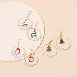 Christmas Faux Pearl Hoop Dangle Earring