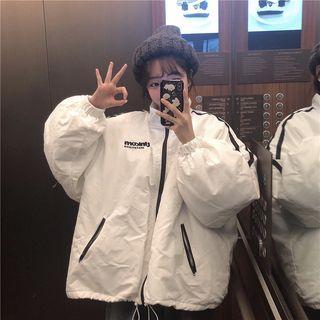 Contrast-trim Lettering Padded Zip Jacket